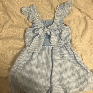 Crystal Doll Blue Gingham Romper with Ruffled Straps